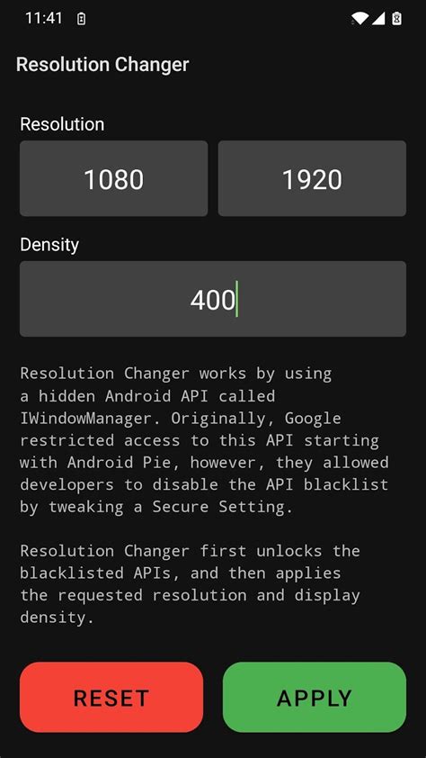 change resolution android adb