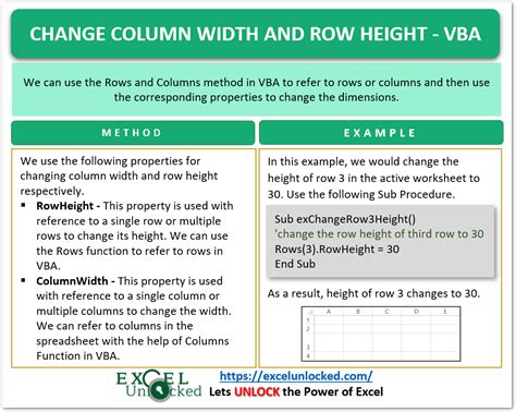 change row height and column width in excel vba