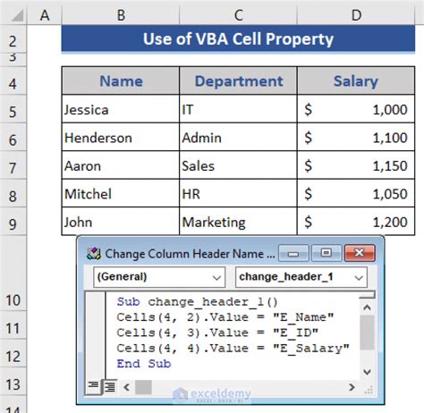 Change Table Header Name Vba