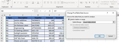 Change Table Reference Excel