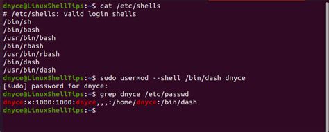 change the shell of a user in linux