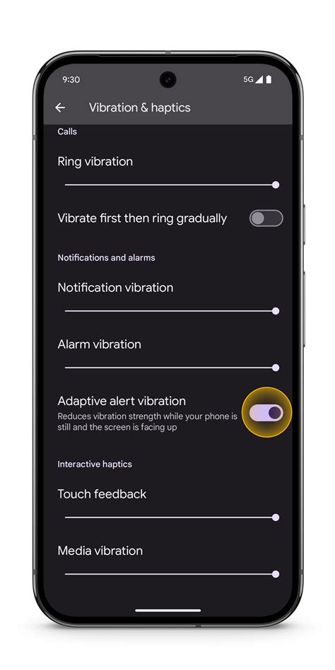 change vibration settings for notifications