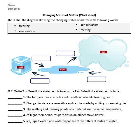 changes in matter worksheet grade 8