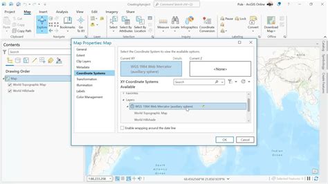 changing coordinate system in arcgis pro