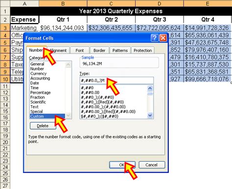 changing number format to millions in excel