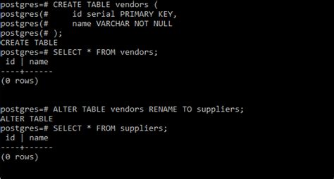 Changing Table Name In Postgresql
