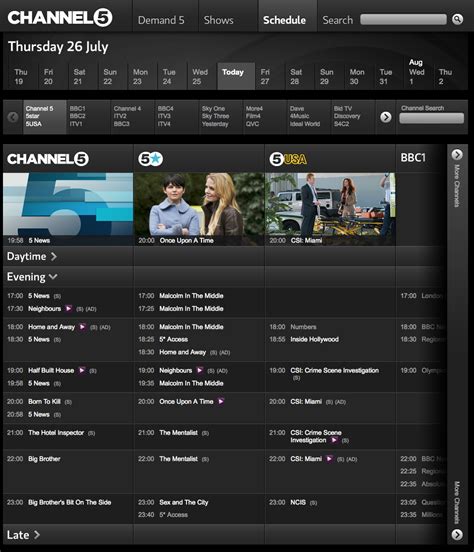 channel 5 schedule this week