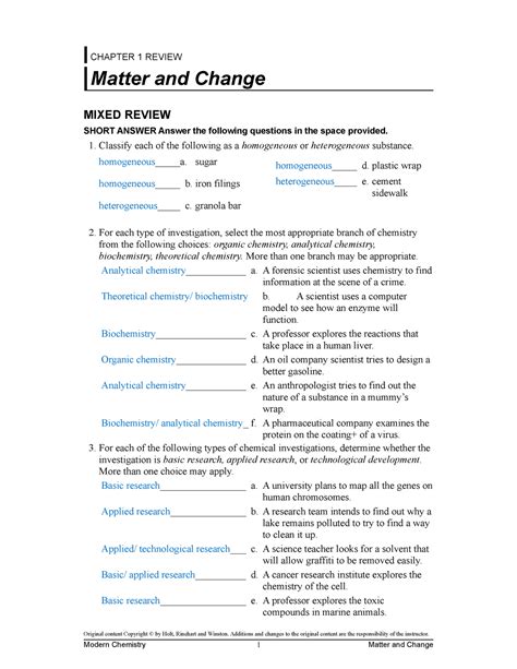 Chapter 3 Assessment Mixture Chemical Substances