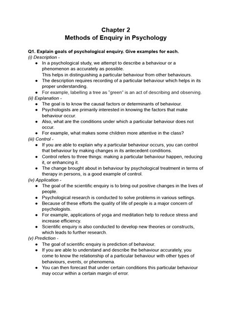 chapter 2 methods of enquiry in psychology notes