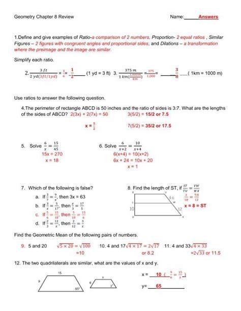 Honors Geometry Vintage High School Chapter 8 Practice Test