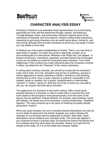 character analysis essay format