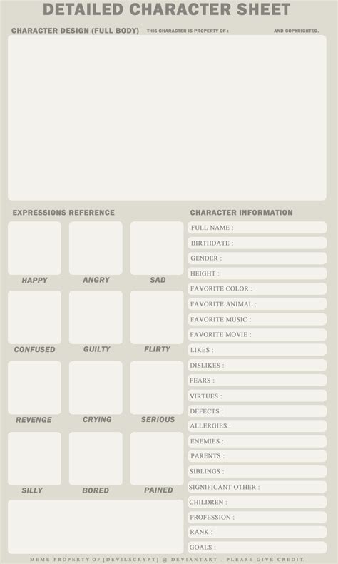 character design sheet writing