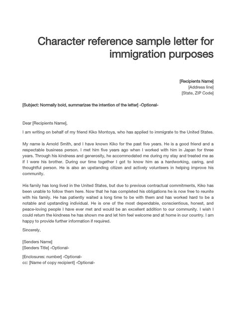 character reference for immigration letter examples
