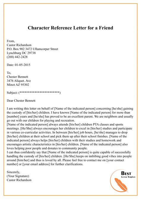 Close Friend Sample Character Reference Letter For A Friend HQ