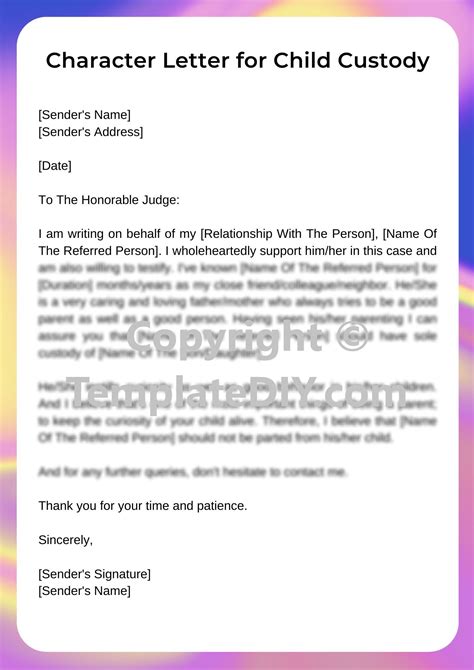 character statement for child custody example
