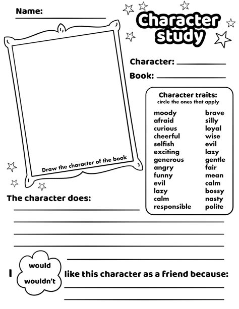 Character Study Printable Worksheets