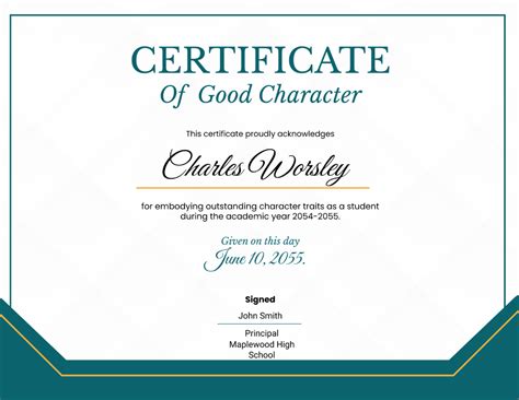 Character Trait Printable Certificate Student