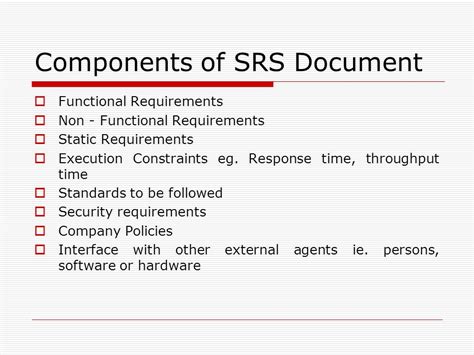 characteristics and components of srs in software engineering