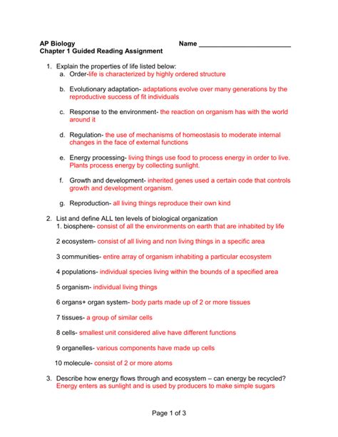 characteristics of life biology homework worksheet answers