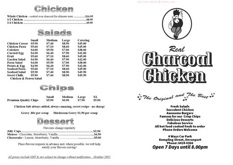 Charcoal Chicken Menu Devonport