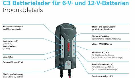 Chargeur Bosch C3 Notice De Batterie " " (6/12V) V/A MotorSport