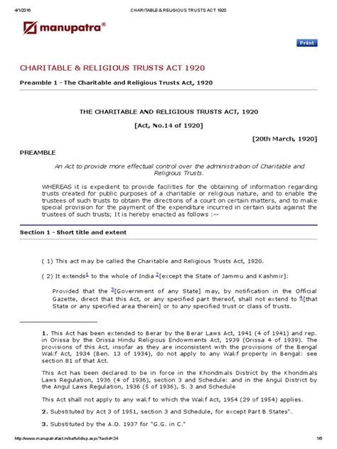 Awasome Charitable And Religious Trusts Act 1920