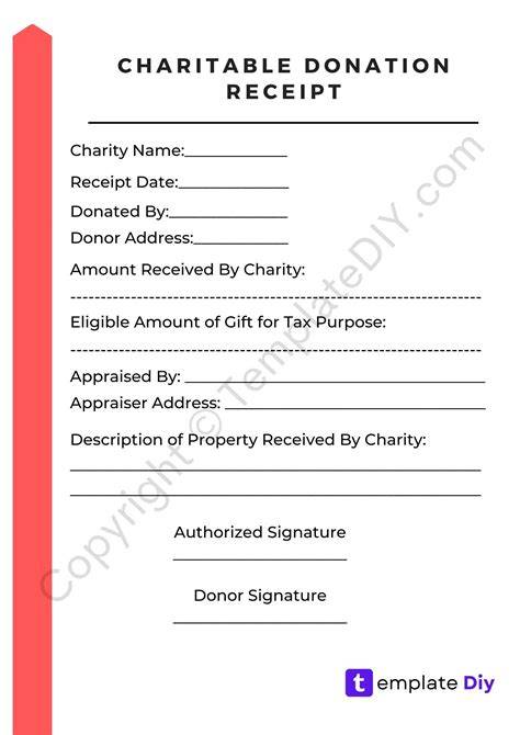 charitable donation receipt form template