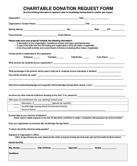 charitable donation request form template