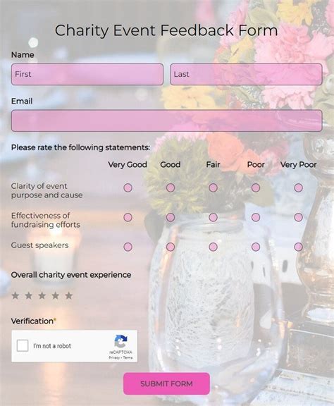 charity event feedback form template