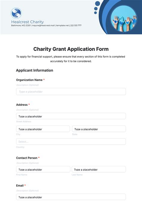 charity grant application form template