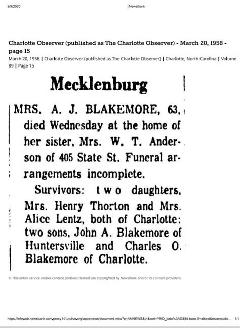 charlotte observer obituary