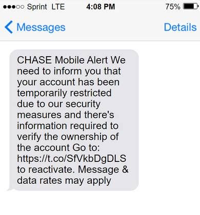chase text code not coming through