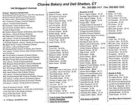 chaves bakery bridgeport ct menu
