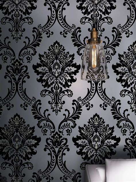 Cheap Damask Wallpaper Black