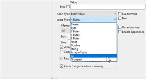 cheat engine value type