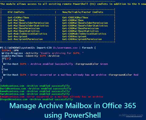 check archive status office 365 powershell