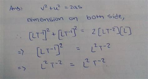 Check Dimensional Correctness Of V2-U2 = 2As