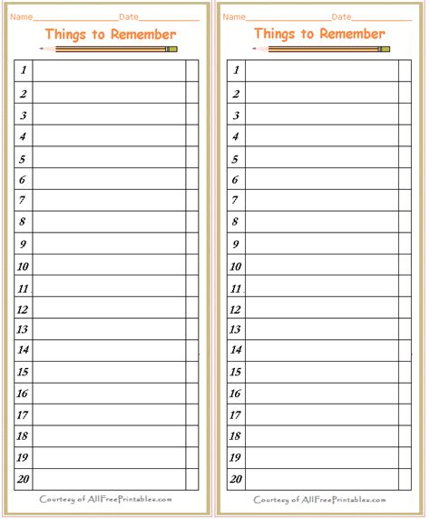 checklist things to remember