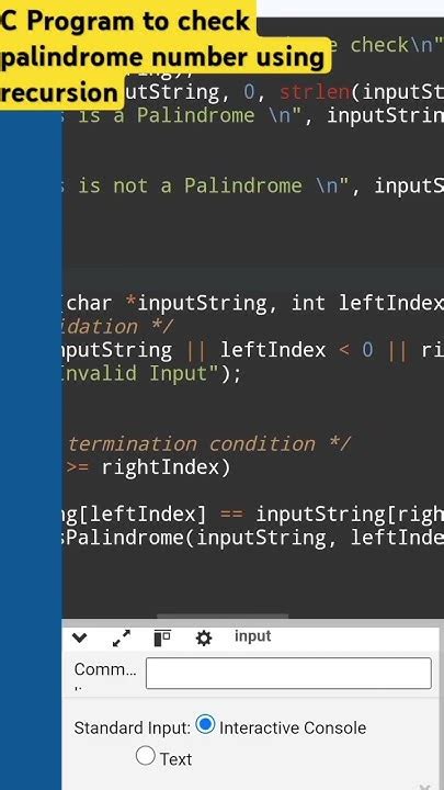 check palindrome number using recursion in c