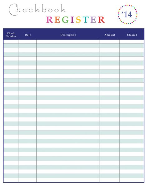 checking account register printable