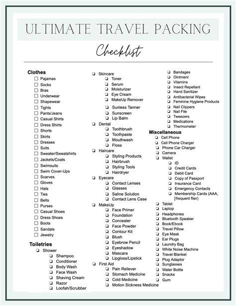 checklist travel essentials