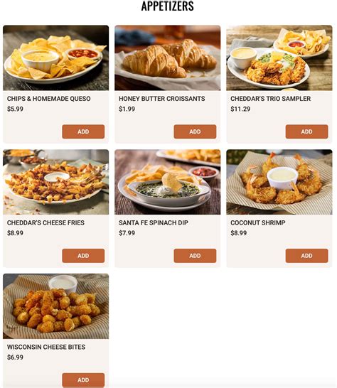 Cheddars Appetizers Menu