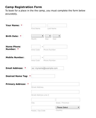 cheer camp registration form template