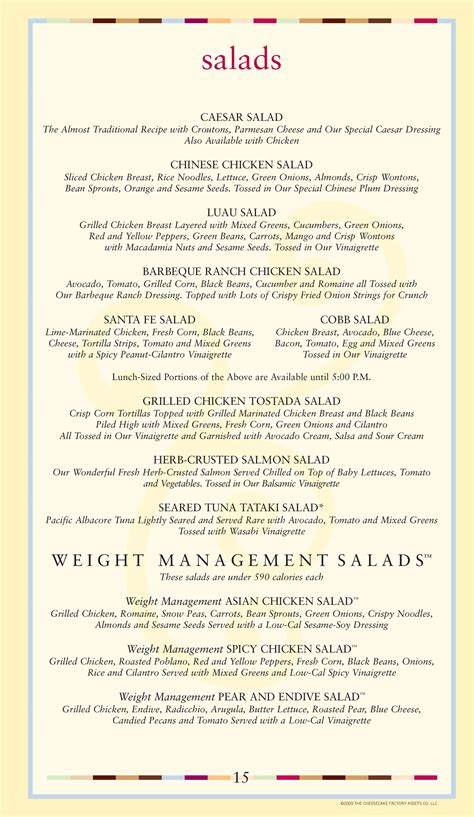 Cheesecake Factory Chicago Menu