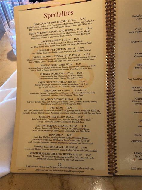 Cheesecake Factory Lubbock Menu