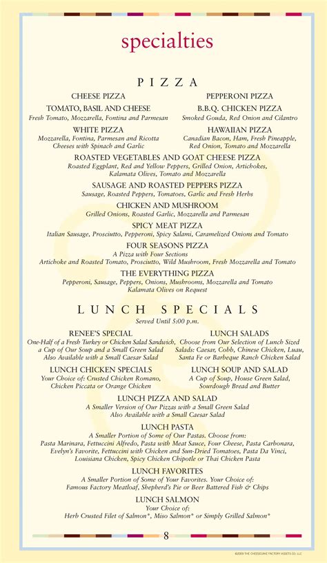 Cheesecake Factory Menu Natick