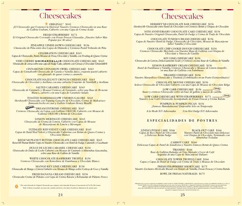 cheesecake factory menu precios