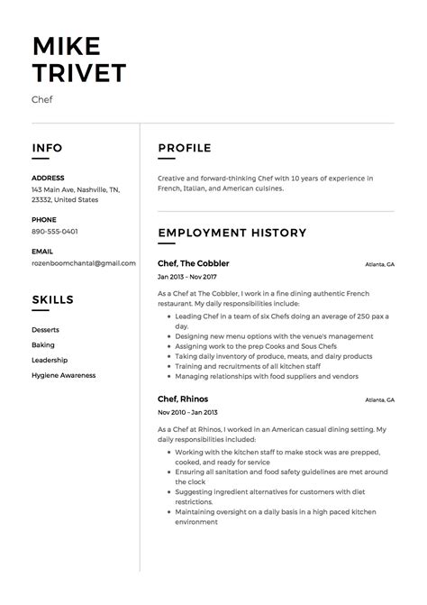 Chef Resume Template 14+ Free Word, Excel, PDF, PSD