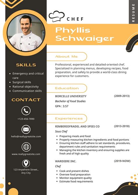 chef cv format in word