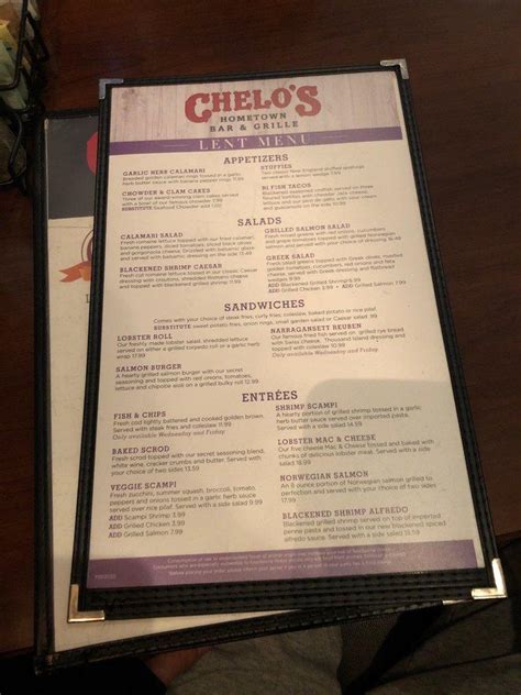 Chelos Restaurant Menu